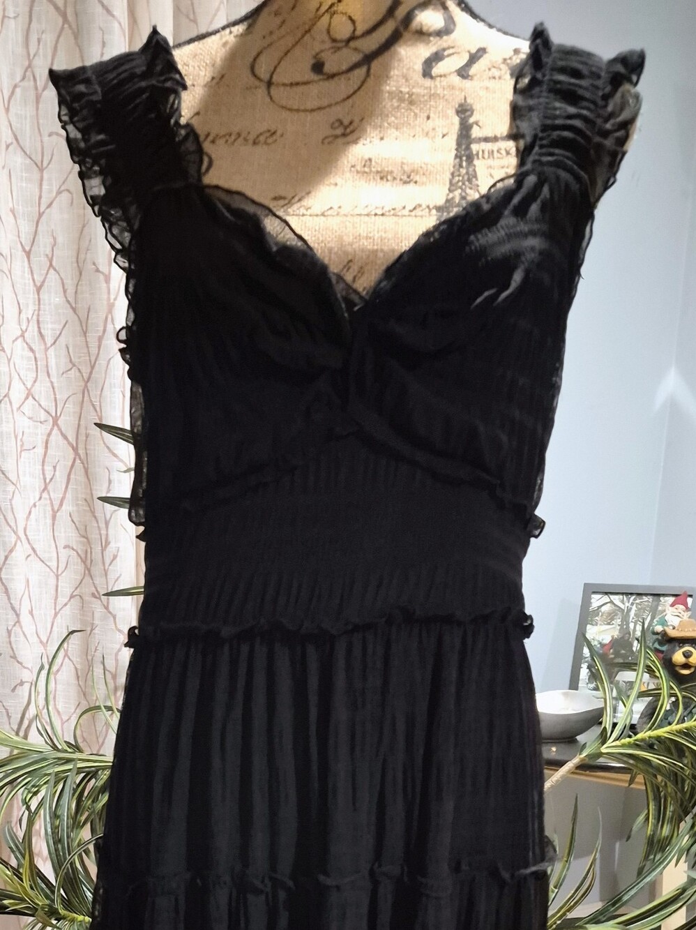 Max Studio Sleeveless Black Ruffled V-Neck Maxi Dress